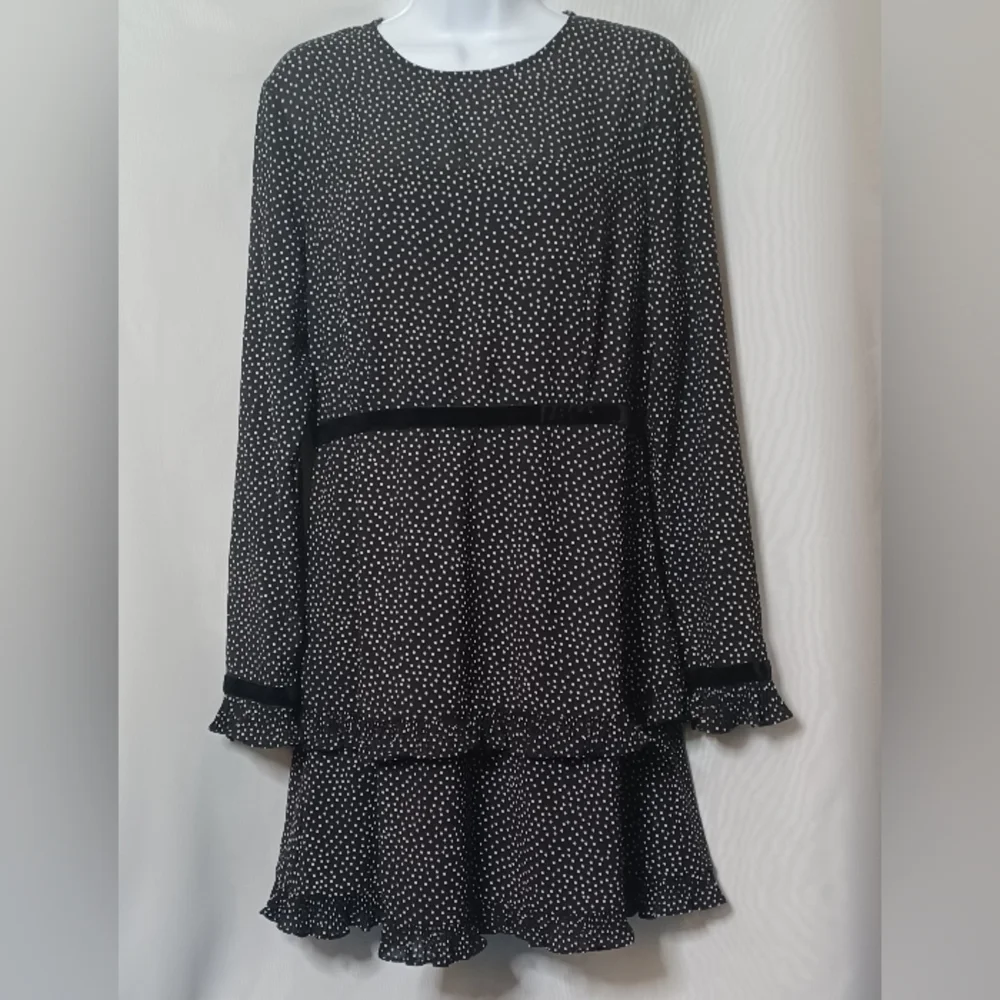 Lulus Women's Black and White Polka-dot Long Sleeve Mini Dress. Size L - Picture 2 of 14